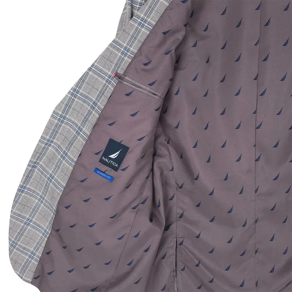 Nautica Mens Modern Fit Sport Coat Blazer 40R Grey Blue Plaid Stretch NWT